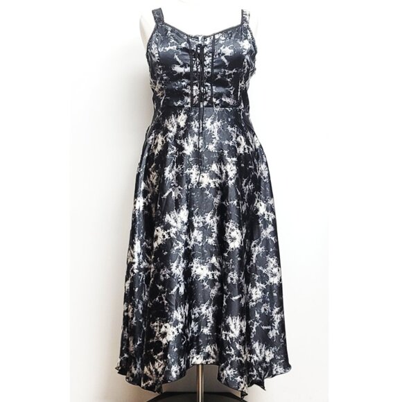 Dasiy Street 2 Black Marble Lace Up Asymmetrical Midaxi Dress 2X 18 20 - Picture 1 of 11